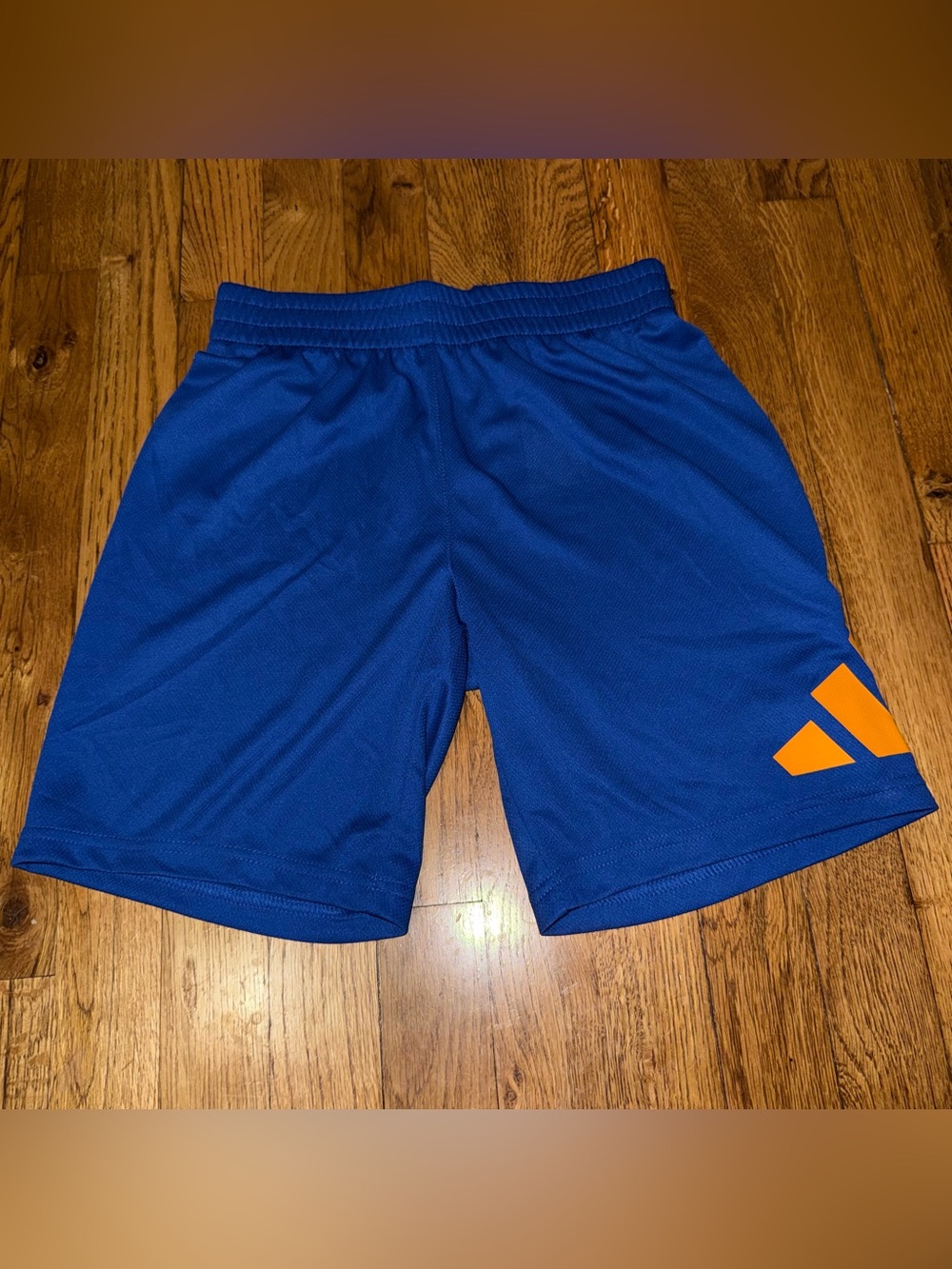 adidas Blue Mesh Athletic Shorts with Orange Logo Accent -NWOT